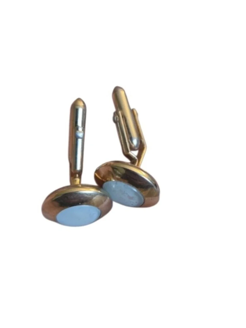 Vintage Swank Gold-Tone White Stone Cuff Links